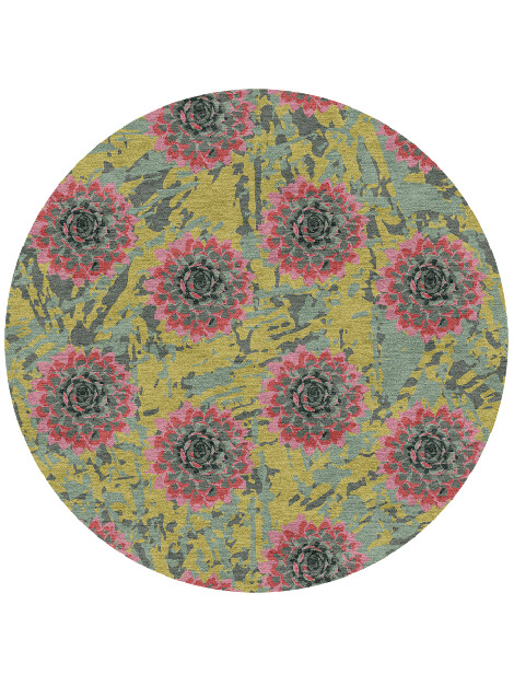 Water Lily Floral Round Hand Knotted Tibetan Wool Custom Rug by Rug Artisan