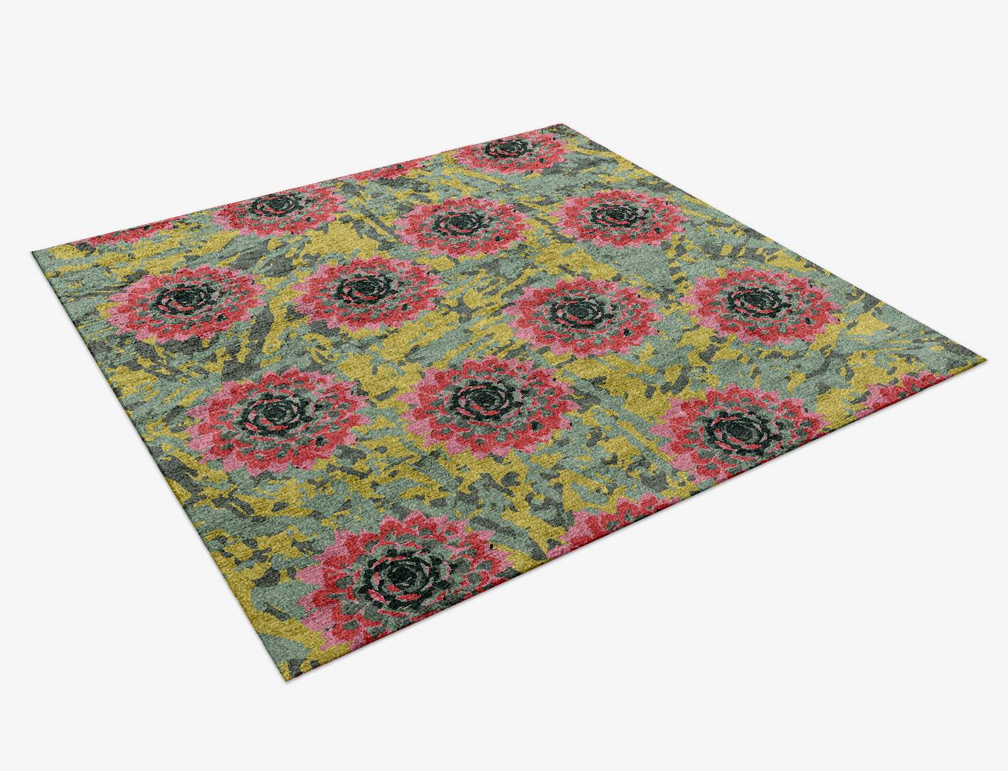 Water Lily Floral Square Hand Knotted Bamboo Silk Custom Rug by Rug Artisan