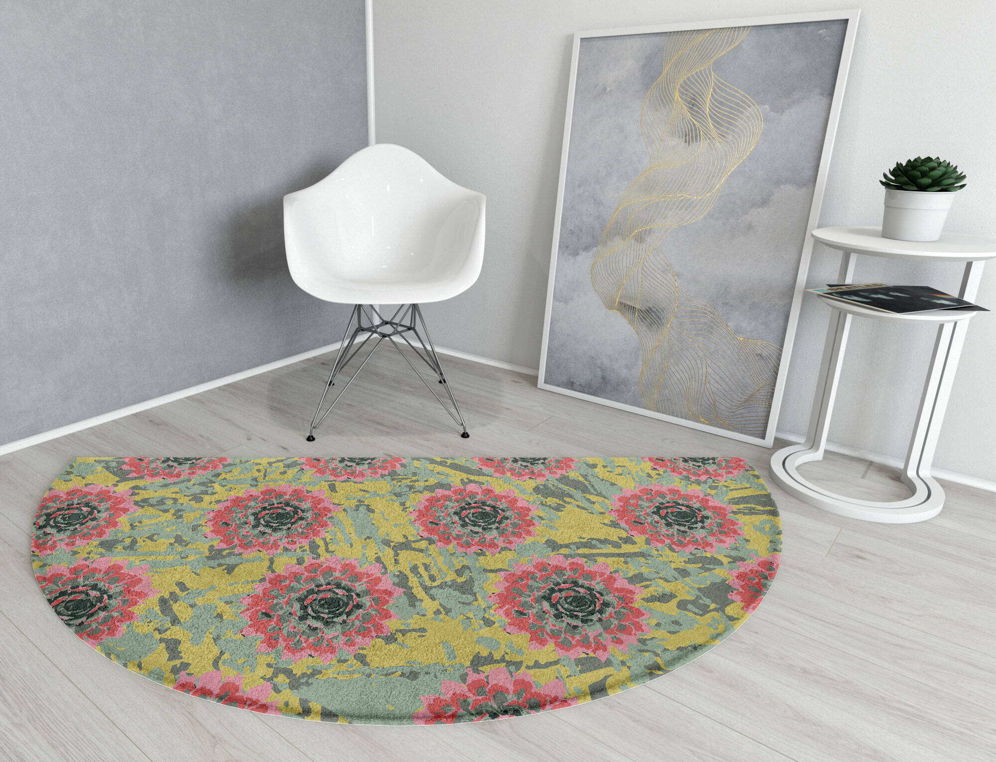 Water Lily Floral Halfmoon Hand Tufted Pure Wool Custom Rug by Rug Artisan