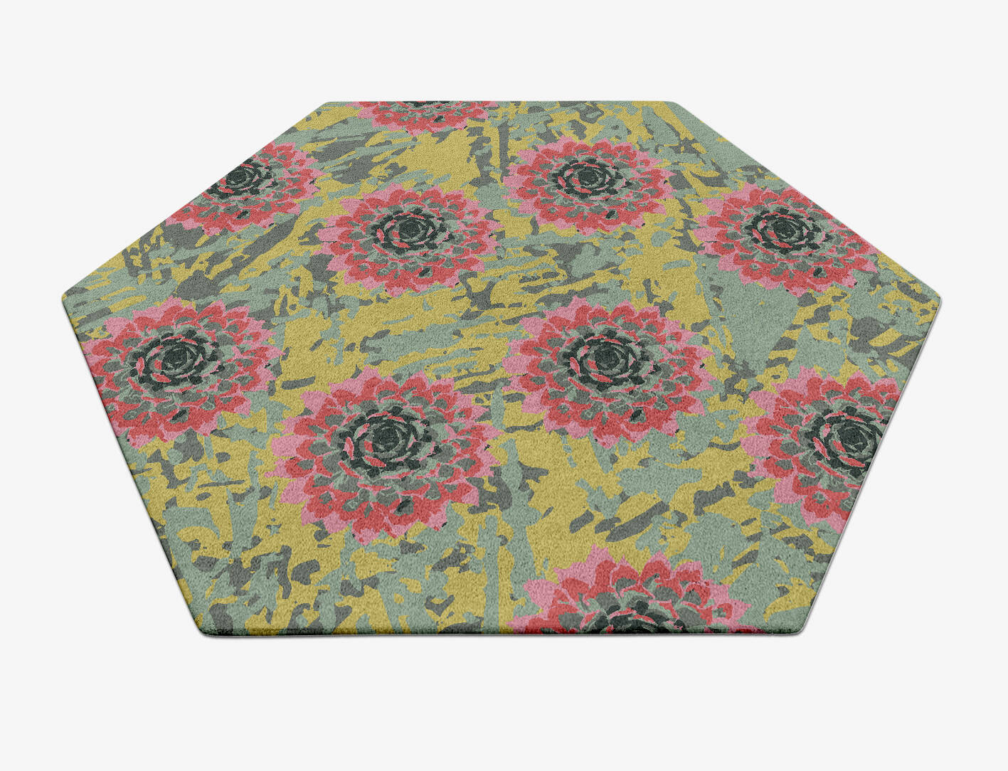 Water Lily Floral Hexagon Hand Tufted Pure Wool Custom Rug by Rug Artisan