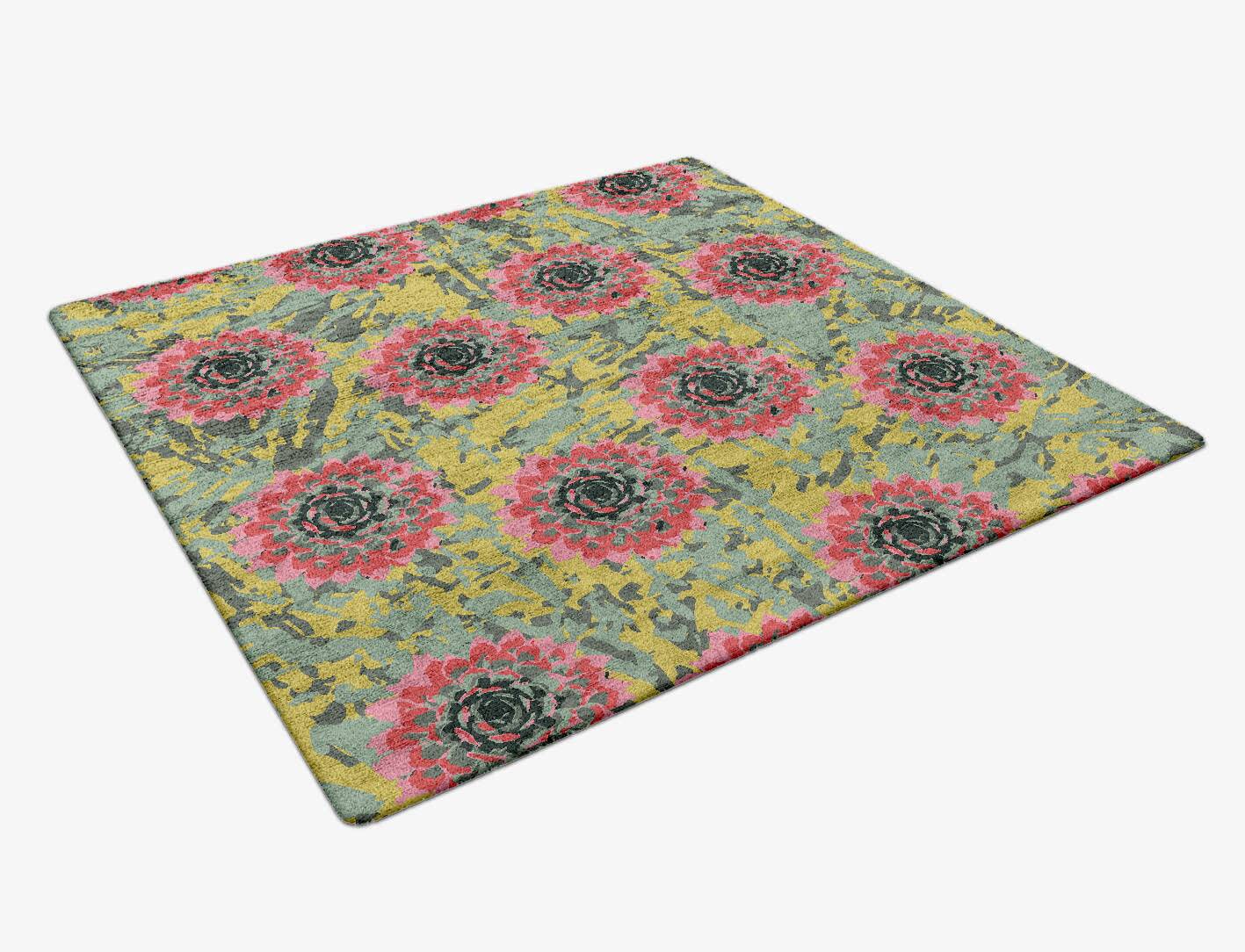 Water Lily Floral Square Hand Tufted Bamboo Silk Custom Rug by Rug Artisan
