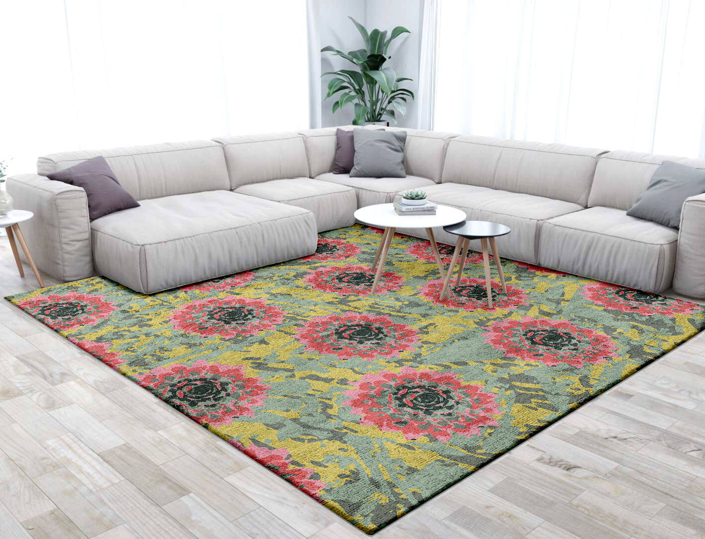 Water Lily Floral Square Hand Tufted Bamboo Silk Custom Rug by Rug Artisan