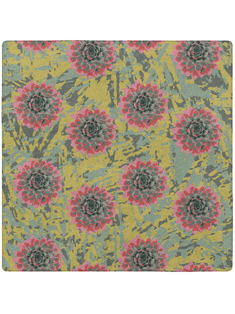 Water Lily Floral Square Hand Tufted Pure Wool Custom Rug by Rug Artisan