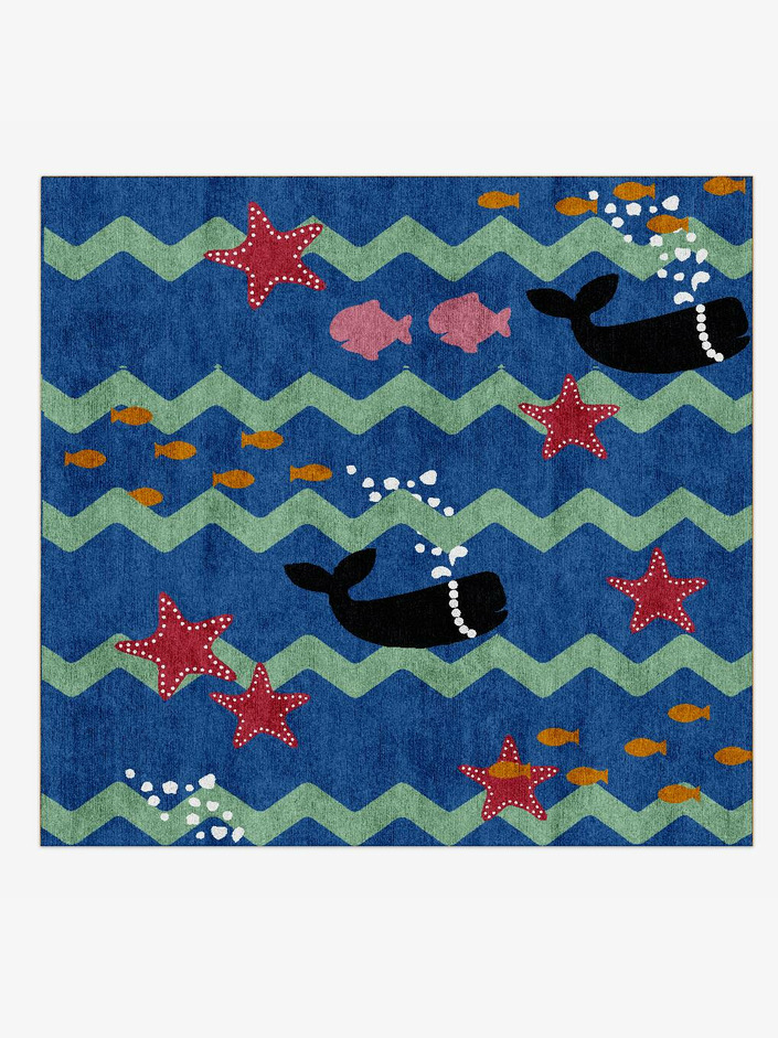 Water World Kids Square Hand Knotted Bamboo Silk Custom Rug by Rug Artisan