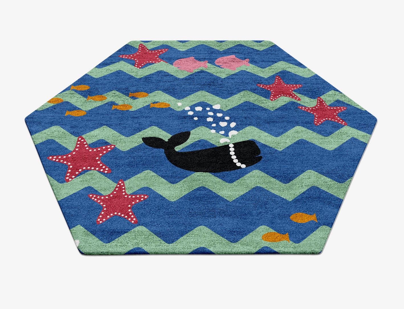 Water World Kids Hexagon Hand Tufted Bamboo Silk Custom Rug by Rug Artisan