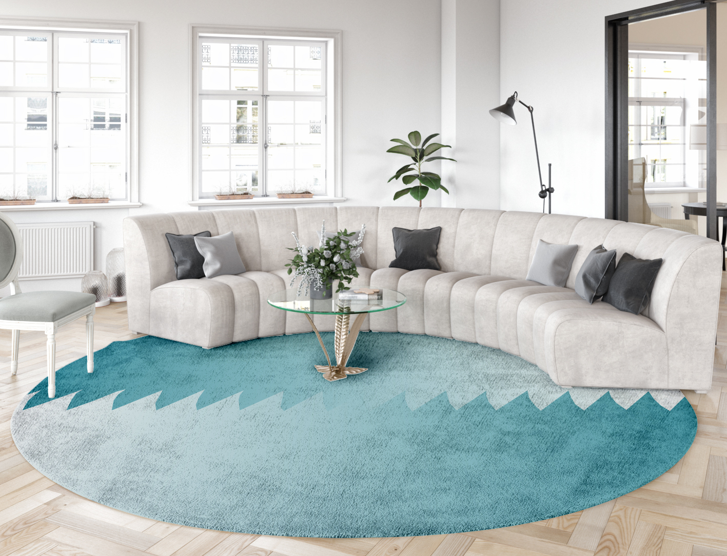 Wave Ombre Round Hand Tufted Bamboo Silk Custom Rug by Rug Artisan