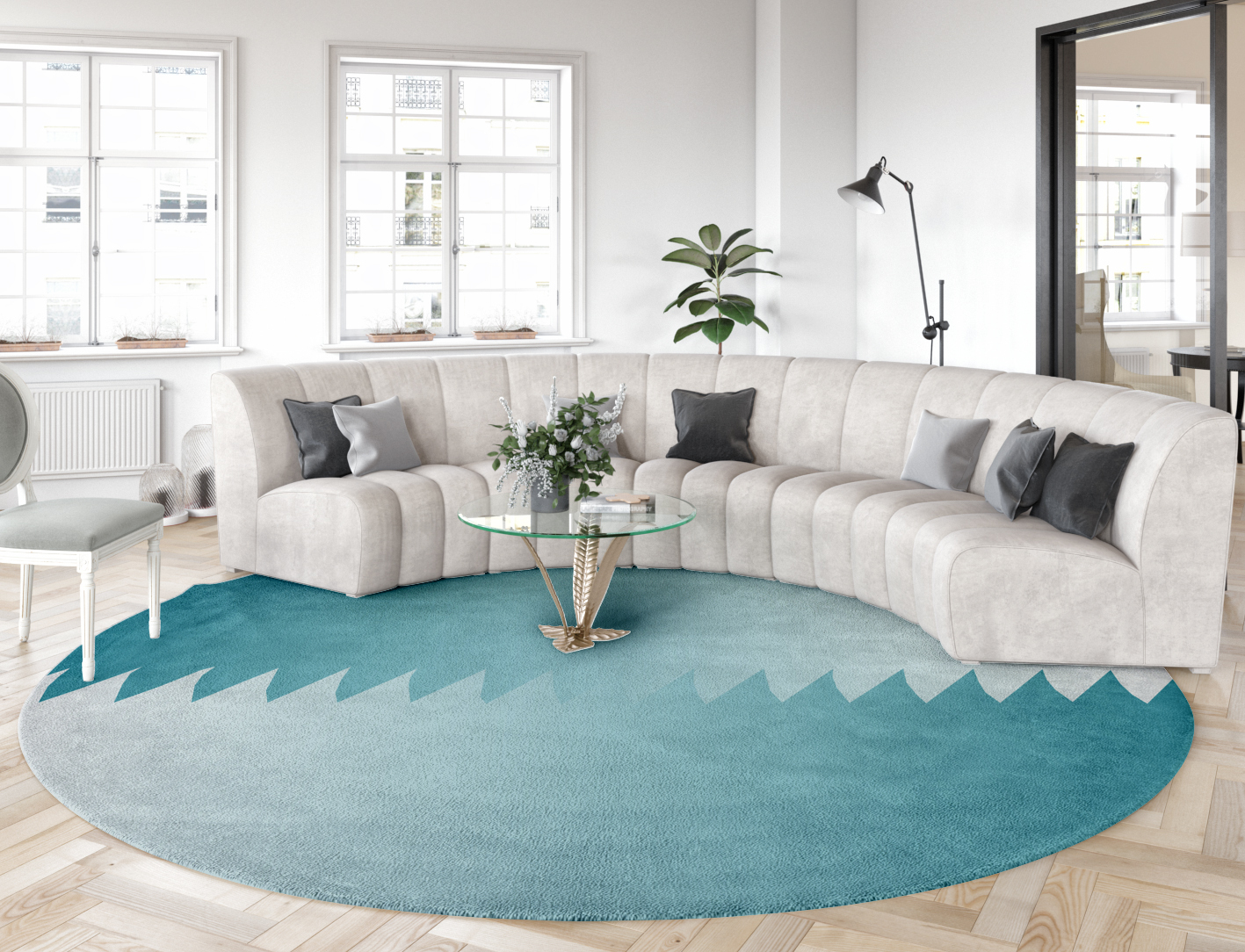 Wave Ombre Round Hand Tufted Pure Wool Custom Rug by Rug Artisan