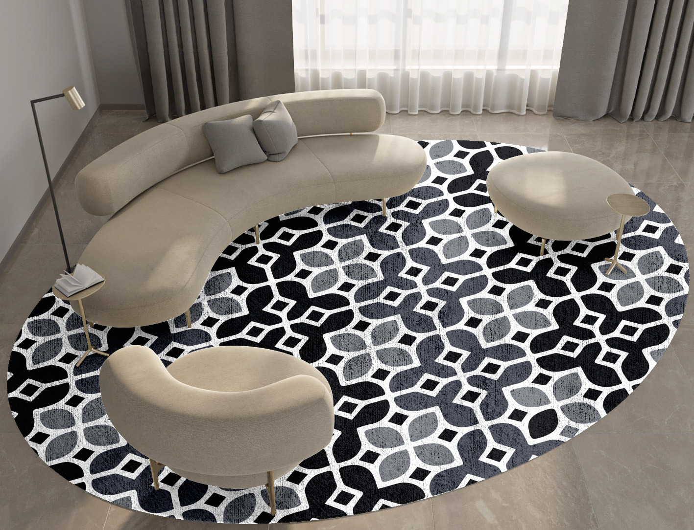 Waxen Flowers Monochrome Oval Hand Knotted Bamboo Silk Custom Rug by Rug Artisan