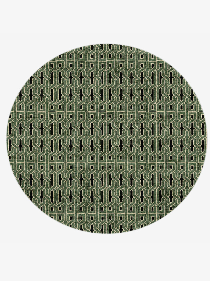Weaves Modern Geometrics Round Hand Knotted Bamboo Silk Custom Rug by Rug Artisan