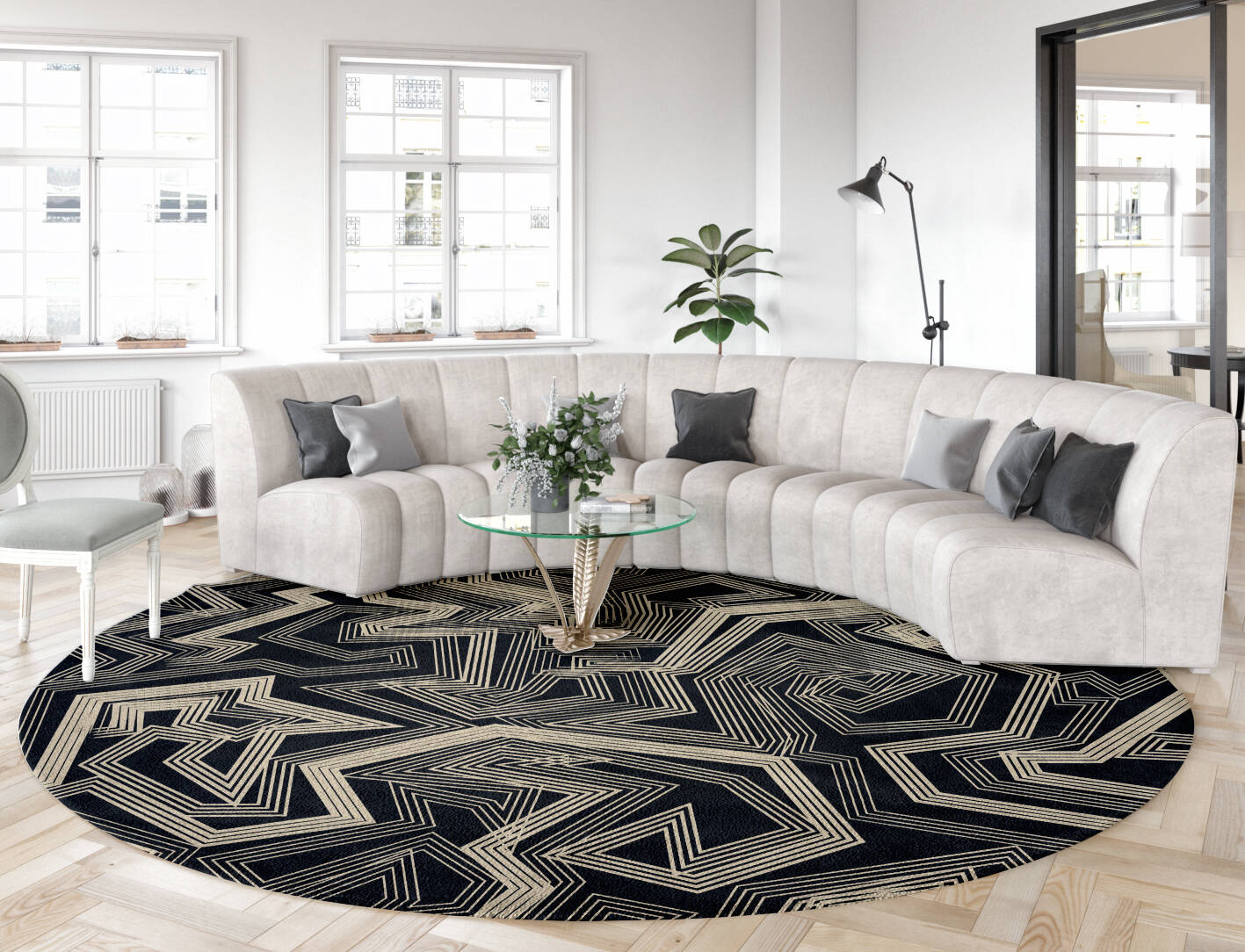 Webbed Abstract Round Hand Tufted Pure Wool Custom Rug by Rug Artisan
