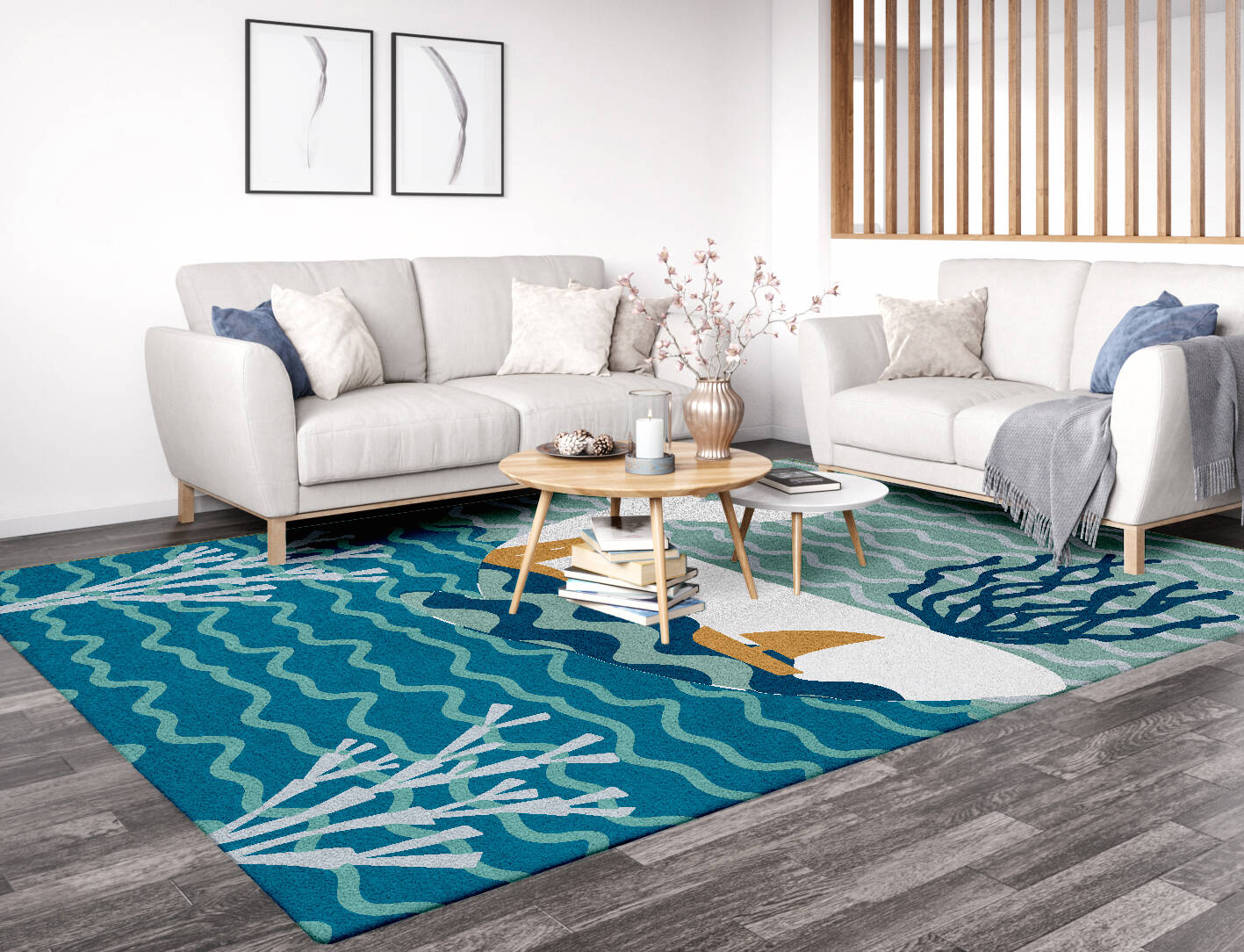 Whale Curious Mind Rectangle Hand Tufted Pure Wool Custom Rug by Rug Artisan