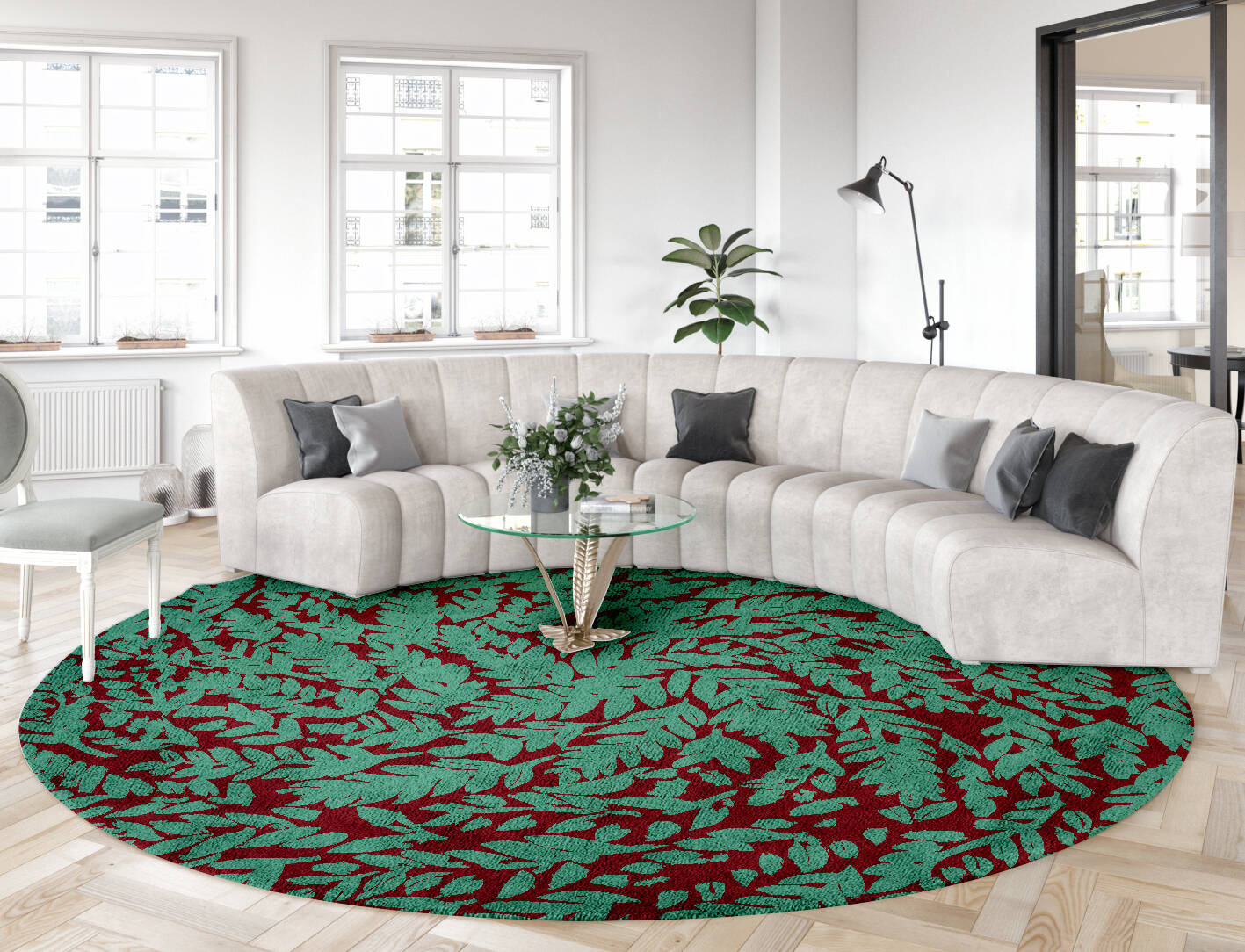 Whirl Floral Round Hand Tufted Bamboo Silk Custom Rug by Rug Artisan