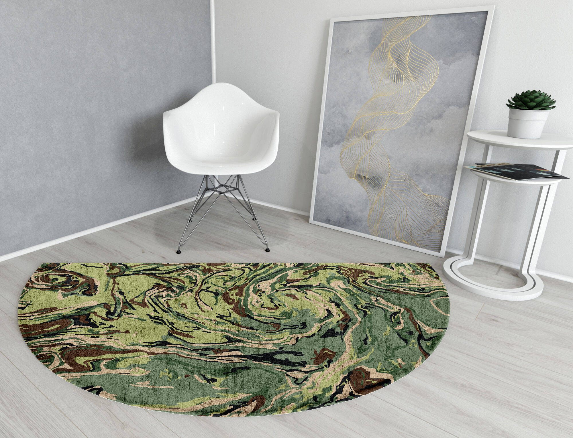 Whirly-6 Abstract Halfmoon Hand Tufted Bamboo Silk Custom Rug by Rug Artisan