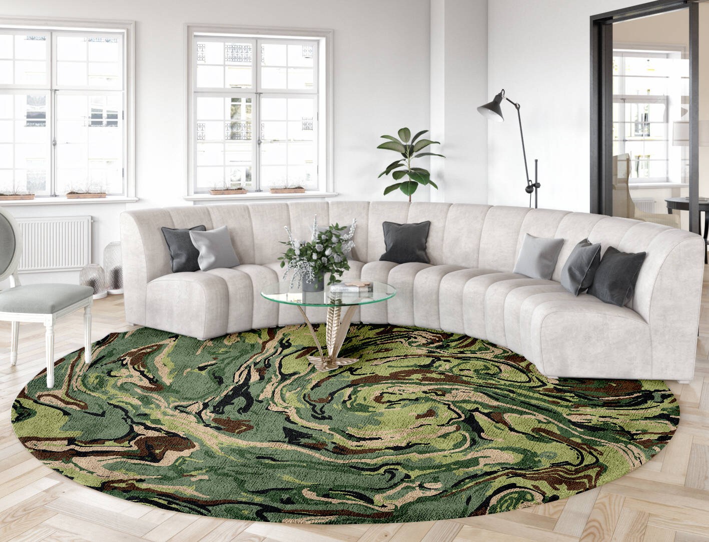Whirly-6 Abstract Round Hand Tufted Bamboo Silk Custom Rug by Rug Artisan