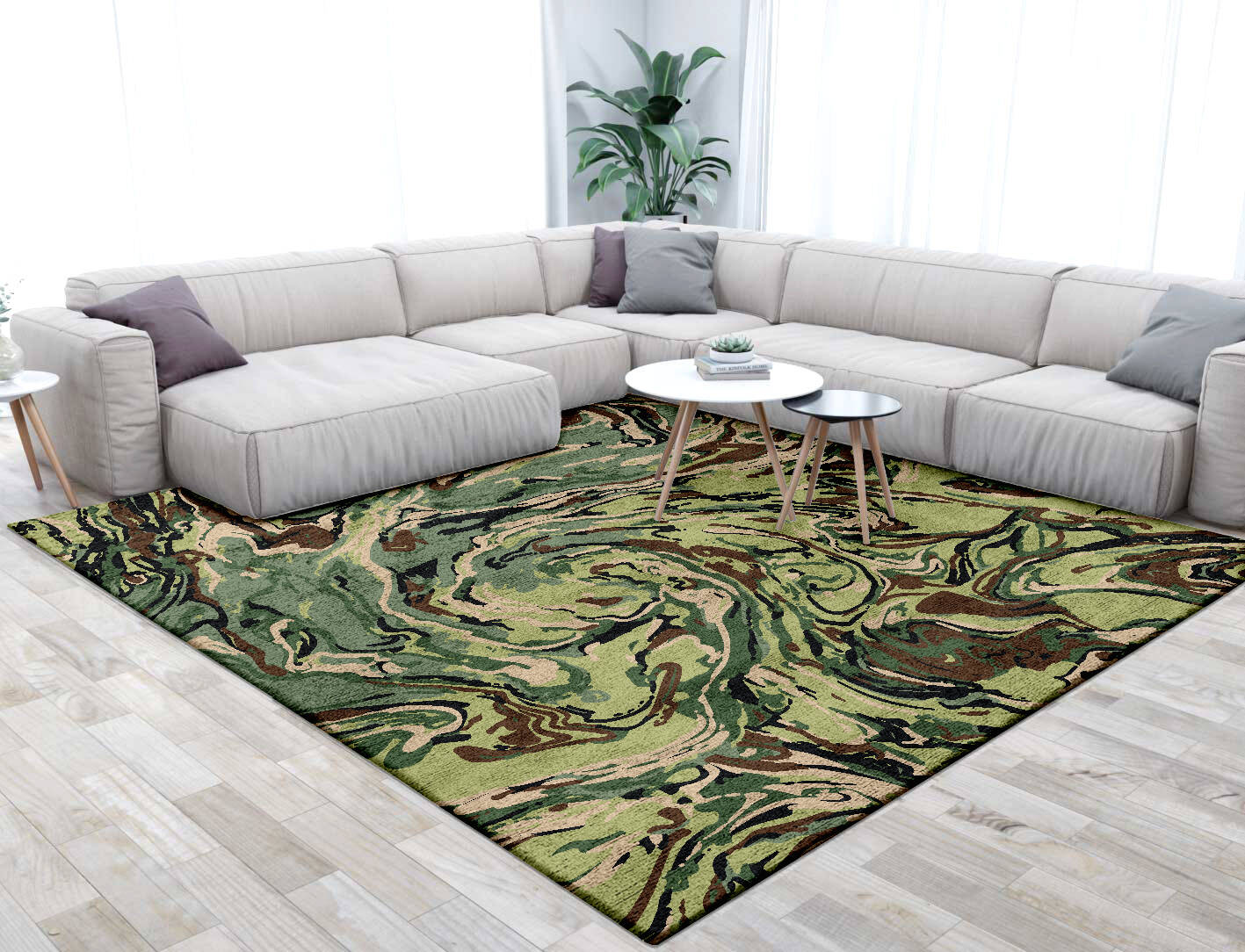 Whirly-6 Abstract Square Hand Tufted Bamboo Silk Custom Rug by Rug Artisan