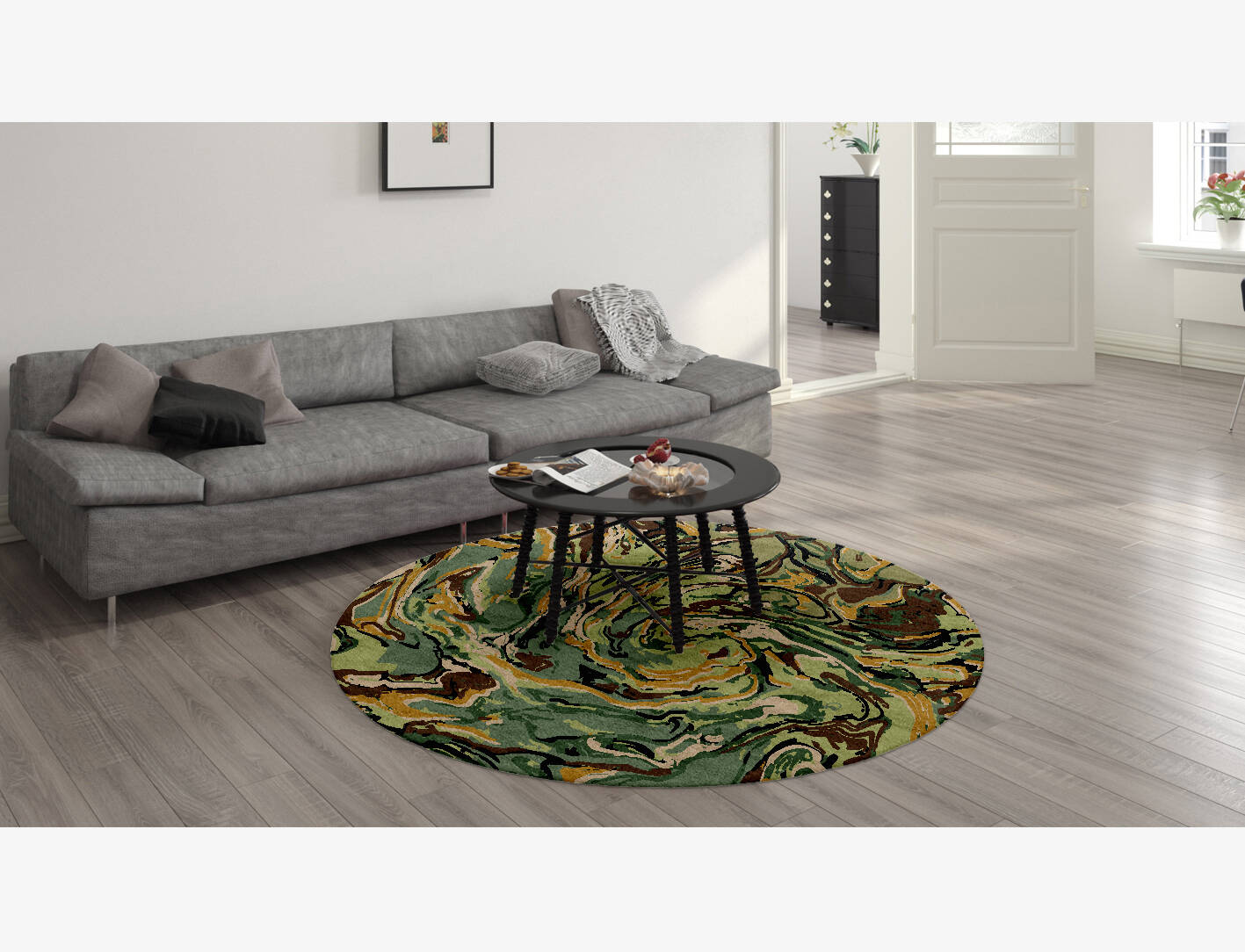 Whirly-8 Abstract Round Hand Knotted Bamboo Silk Custom Rug by Rug Artisan