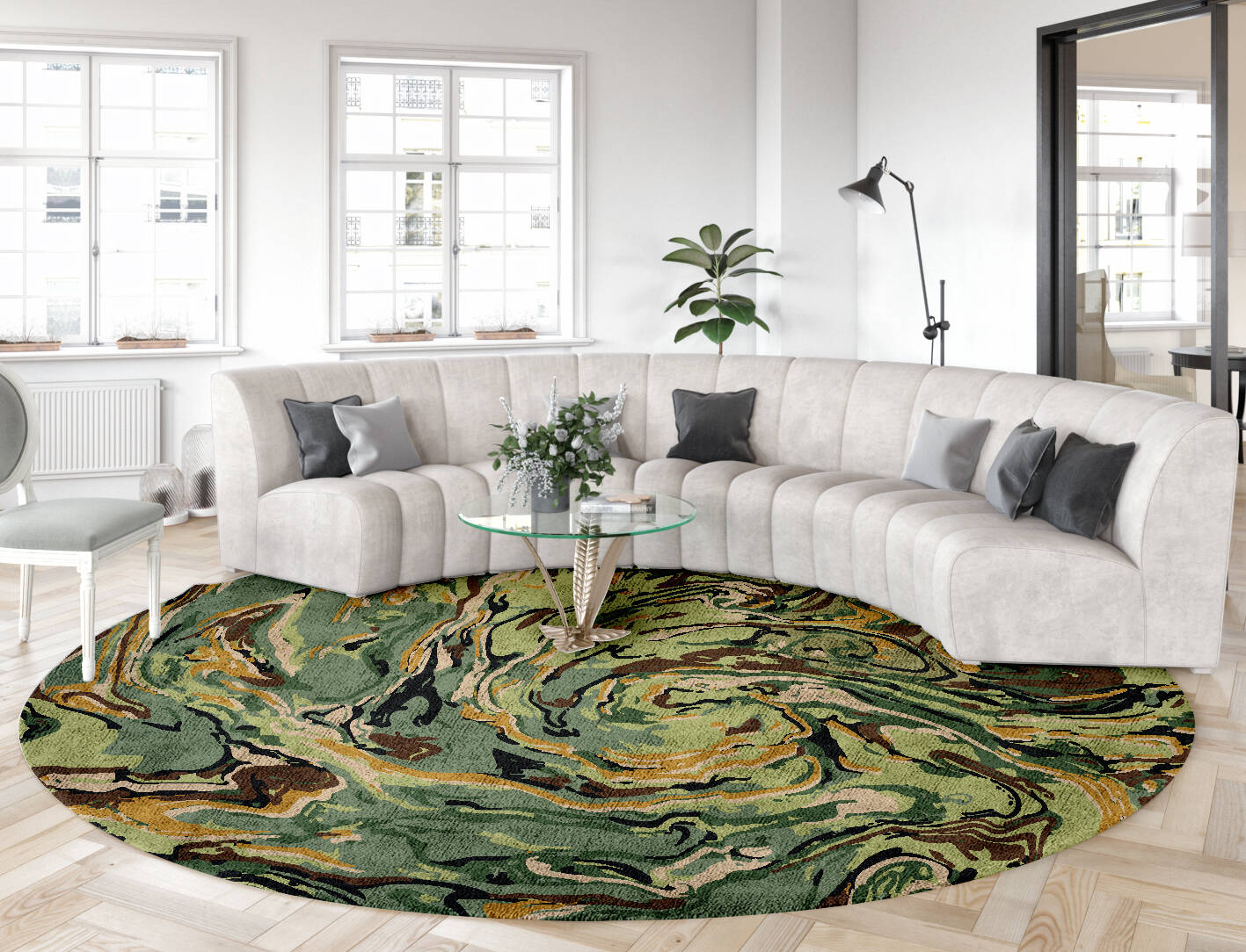 Whirly-8 Abstract Round Hand Tufted Bamboo Silk Custom Rug by Rug Artisan