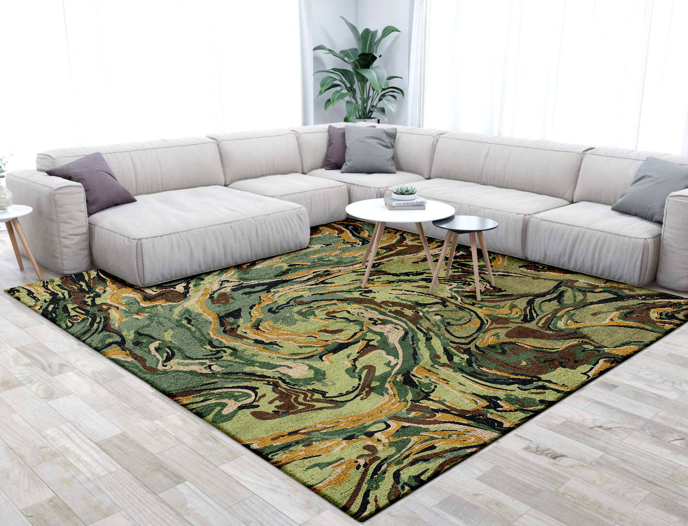 Whirly-8 Abstract Square Hand Tufted Bamboo Silk Custom Rug by Rug Artisan