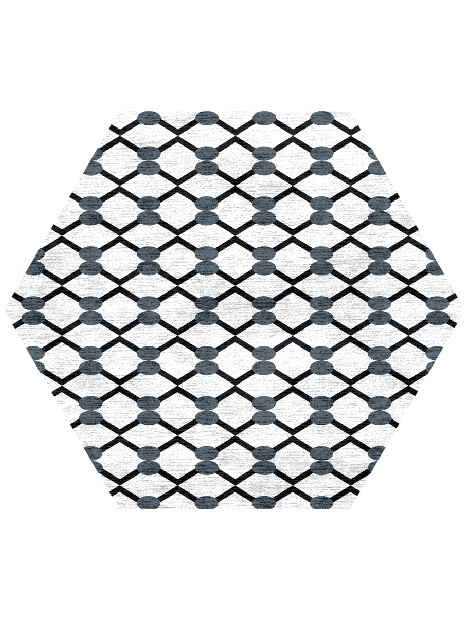 White Billiard Monochrome Hexagon Hand Knotted Bamboo Silk Custom Rug by Rug Artisan