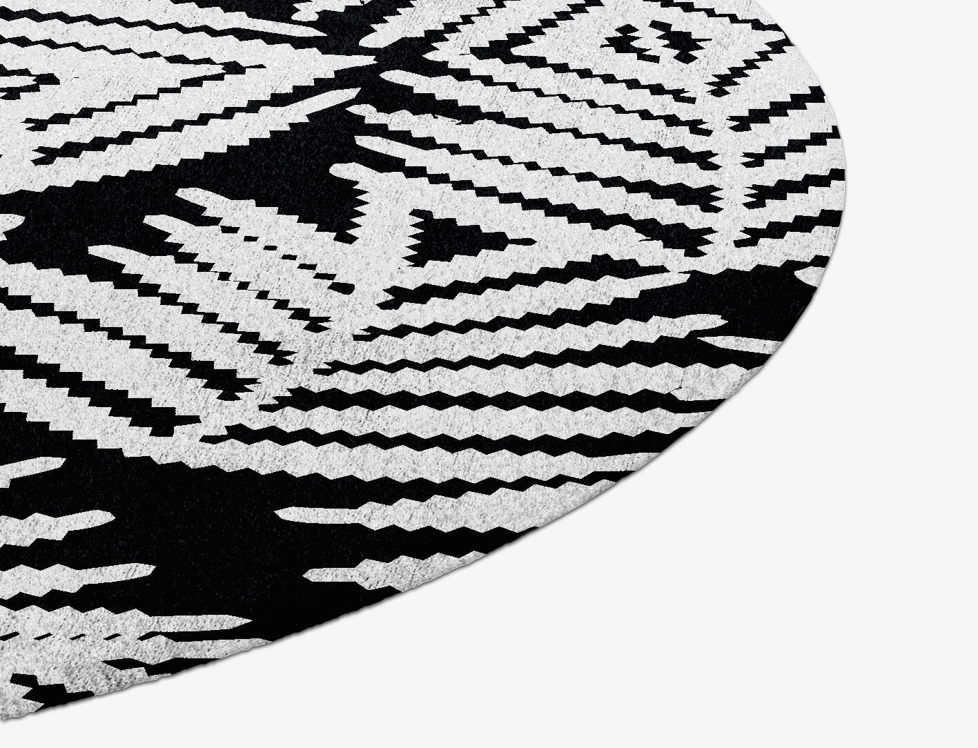 White Fern Monochrome Round Hand Knotted Bamboo Silk Custom Rug by Rug Artisan