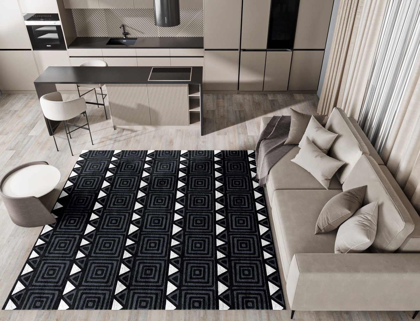 White Flag Monochrome Square Hand Tufted Bamboo Silk Custom Rug by Rug Artisan