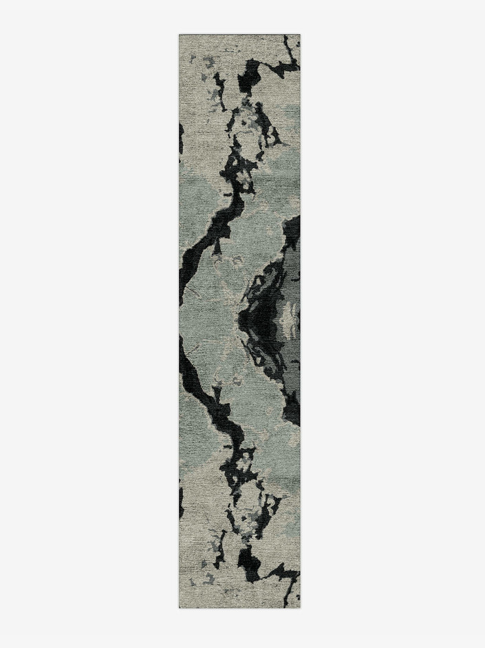 White Granite Surface Art Runner Hand Knotted Bamboo Silk Custom Rug by Rug Artisan