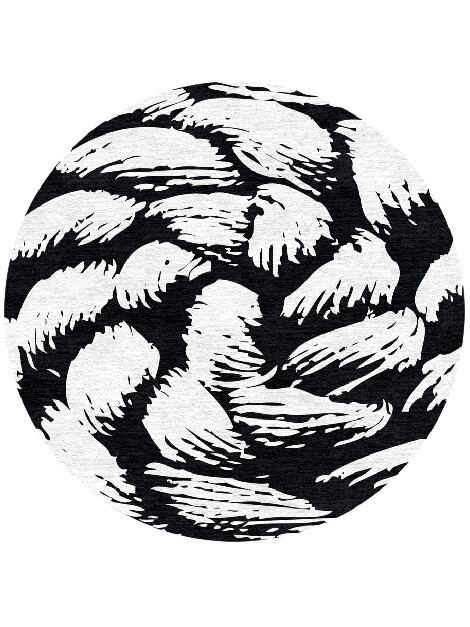 White Skein Monochrome Round Hand Knotted Tibetan Wool Custom Rug by Rug Artisan