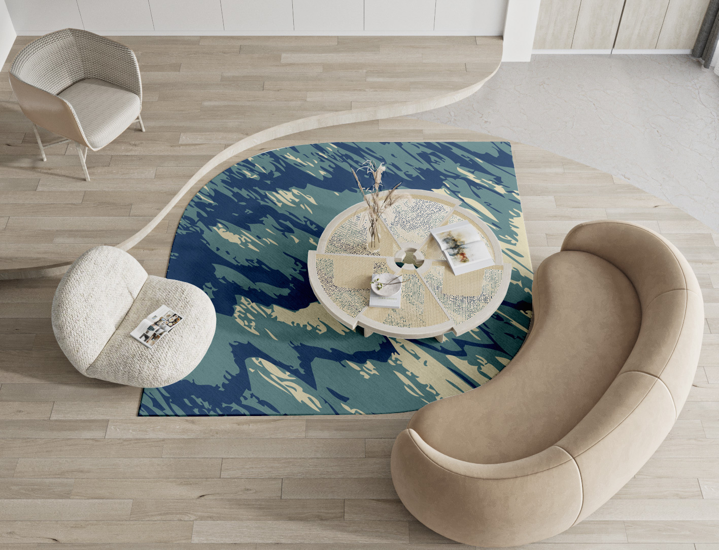 Whitecaps Abstract Ogee Hand Knotted Tibetan Wool Custom Rug by Rug Artisan