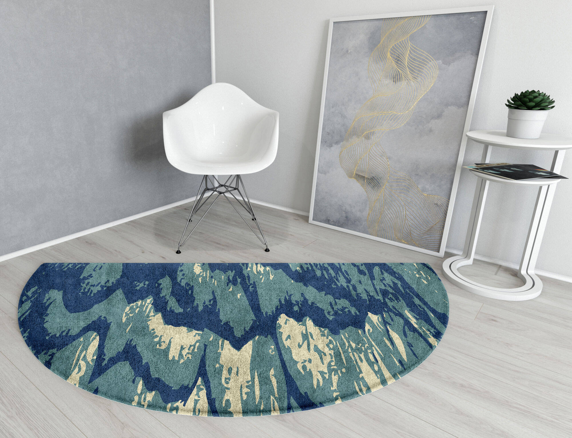 Whitecaps Abstract Halfmoon Hand Tufted Bamboo Silk Custom Rug by Rug Artisan