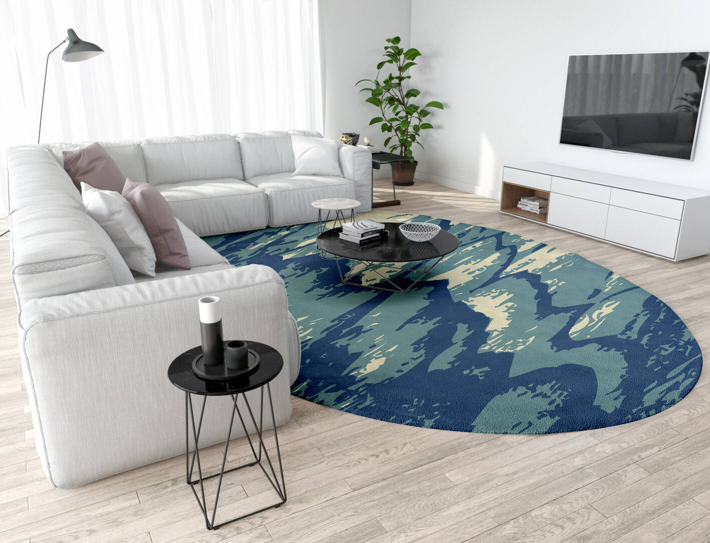 Whitecaps Abstract Oval Hand Tufted Pure Wool Custom Rug by Rug Artisan