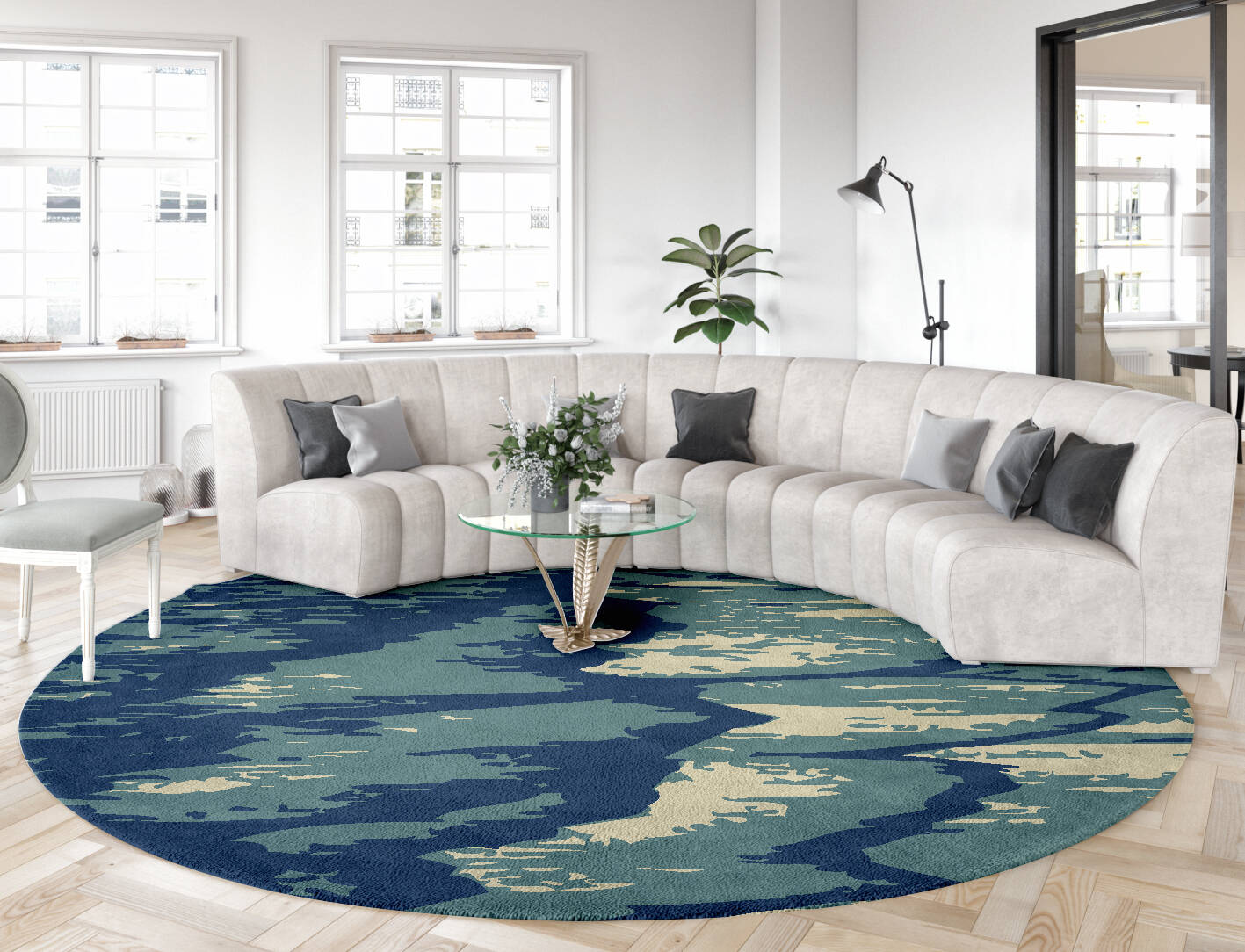 Whitecaps Abstract Round Hand Tufted Pure Wool Custom Rug by Rug Artisan