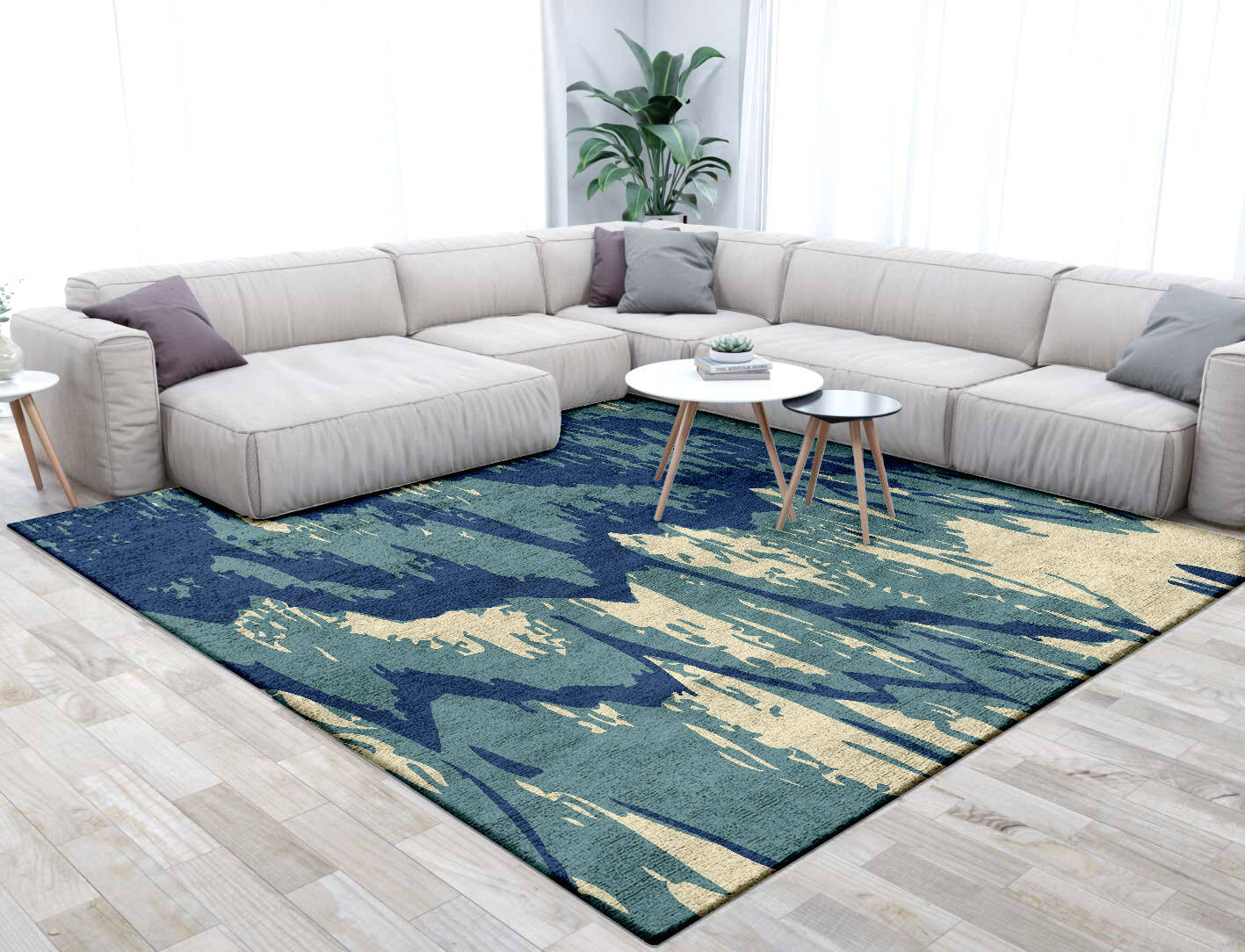 Whitecaps Abstract Square Hand Tufted Bamboo Silk Custom Rug by Rug Artisan