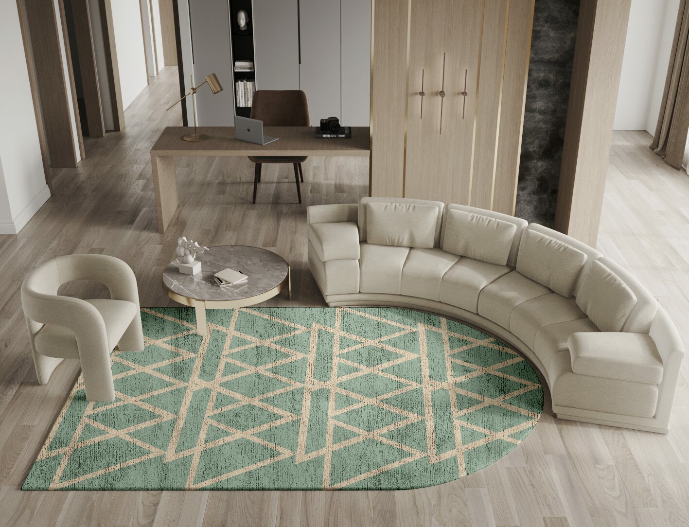 Wilkins Minimalist Arch Hand Knotted Bamboo Silk Custom Rug by Rug Artisan