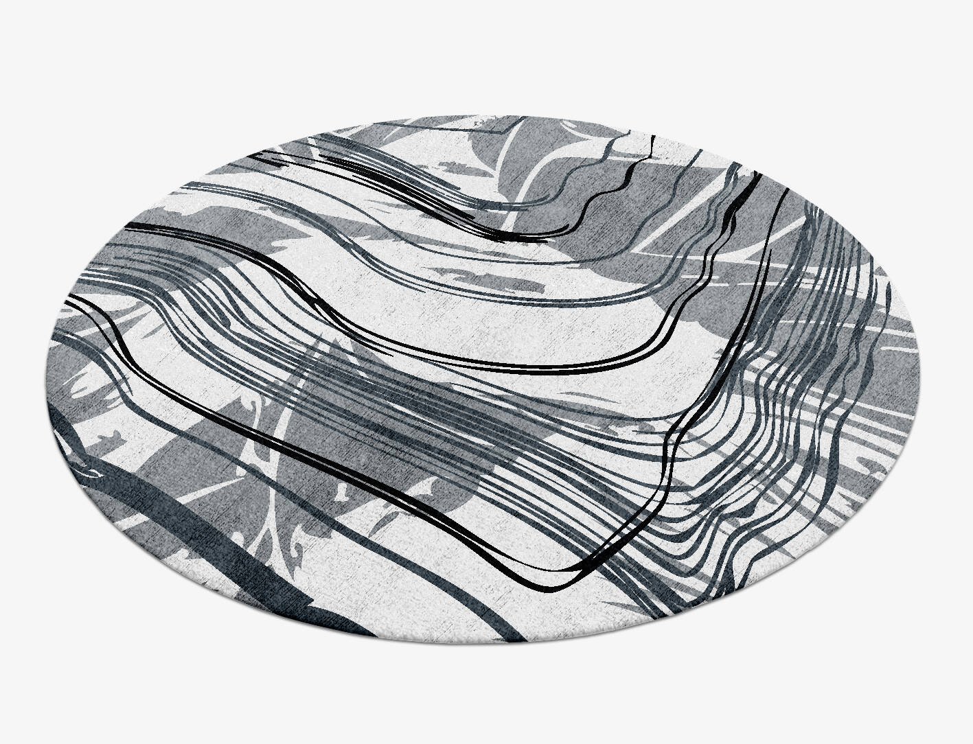 Wind Currents Monochrome Round Hand Knotted Bamboo Silk Custom Rug by Rug Artisan