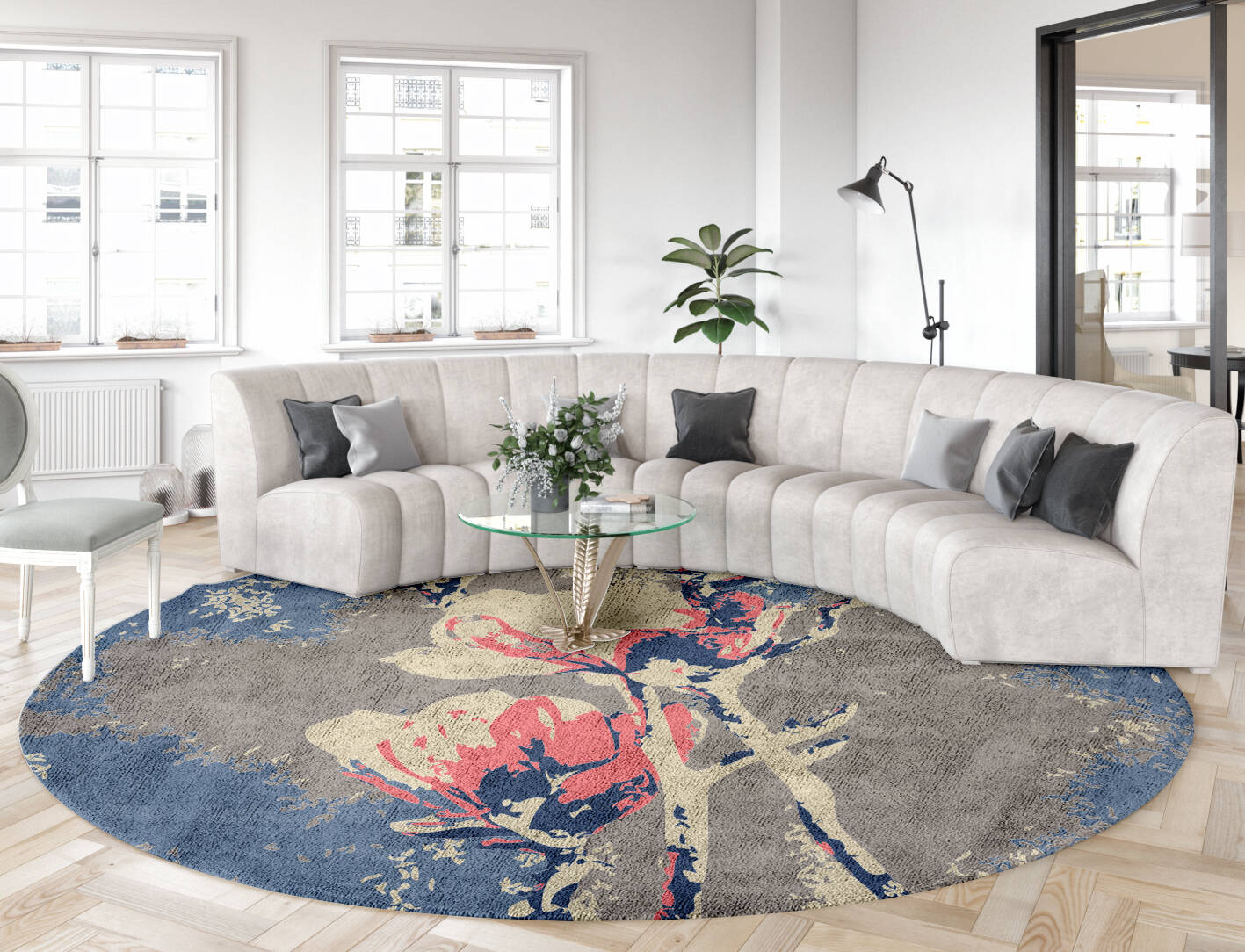 Withy Floral Round Hand Tufted Bamboo Silk Custom Rug by Rug Artisan