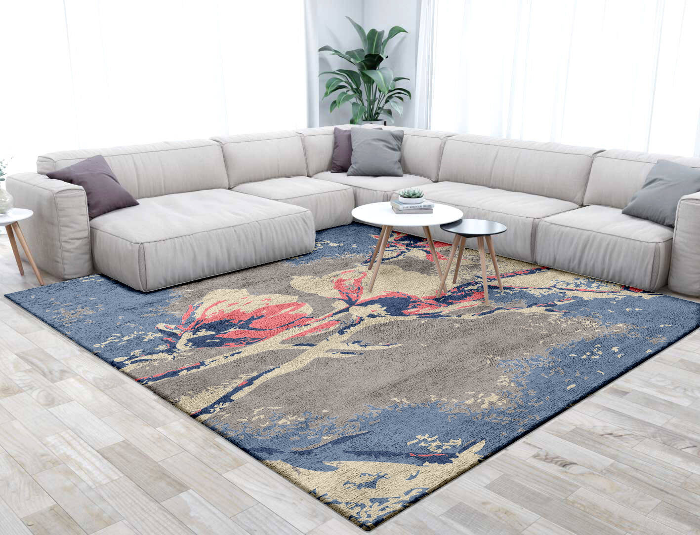 Withy Floral Square Hand Tufted Bamboo Silk Custom Rug by Rug Artisan