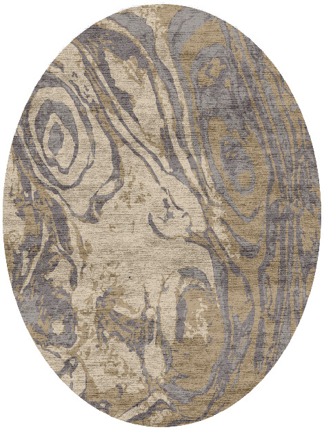 Wood Log Surface Art Oval Hand Knotted Bamboo Silk Custom Rug by Rug Artisan