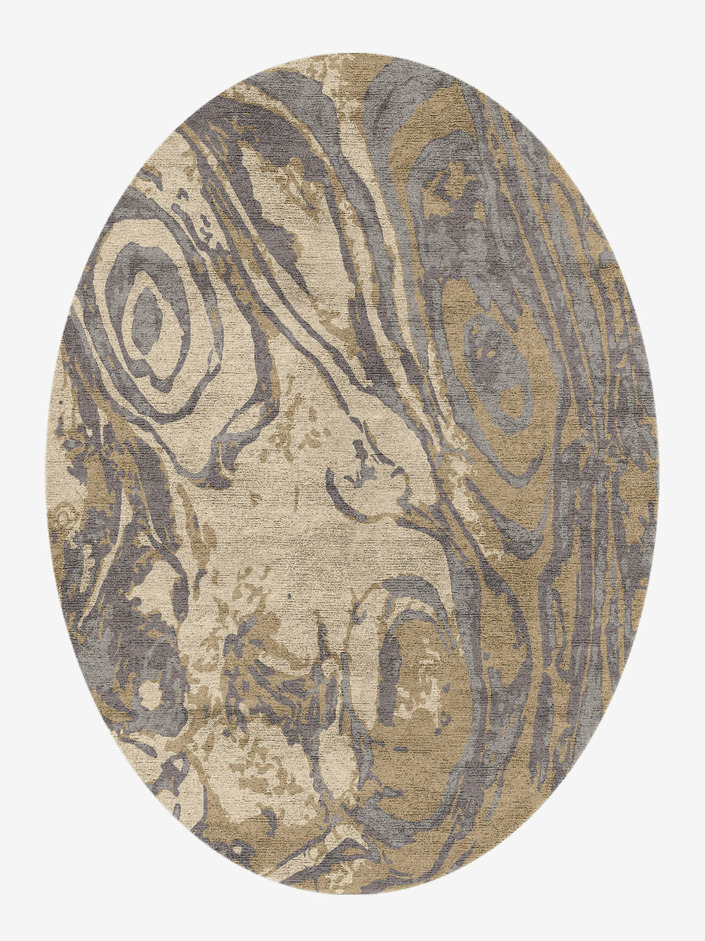 Wood Log Surface Art Oval Hand Knotted Bamboo Silk Custom Rug by Rug Artisan