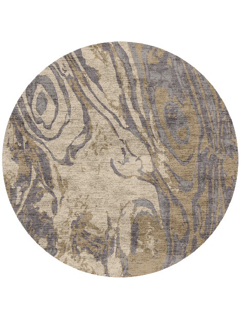 Wood Log Surface Art Round Hand Knotted Bamboo Silk Custom Rug by Rug Artisan