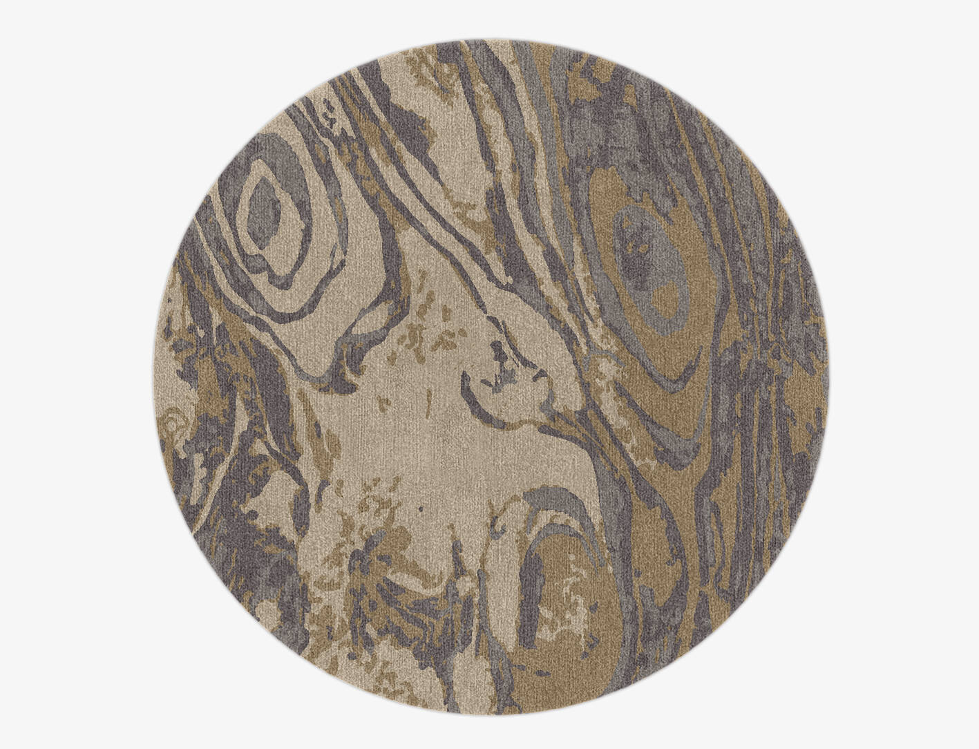 Wood Log Surface Art Round Hand Knotted Tibetan Wool Custom Rug by Rug Artisan