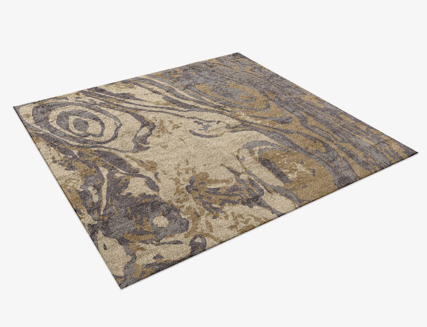 Wood Log Surface Art Square Hand Knotted Bamboo Silk Custom Rug by Rug Artisan