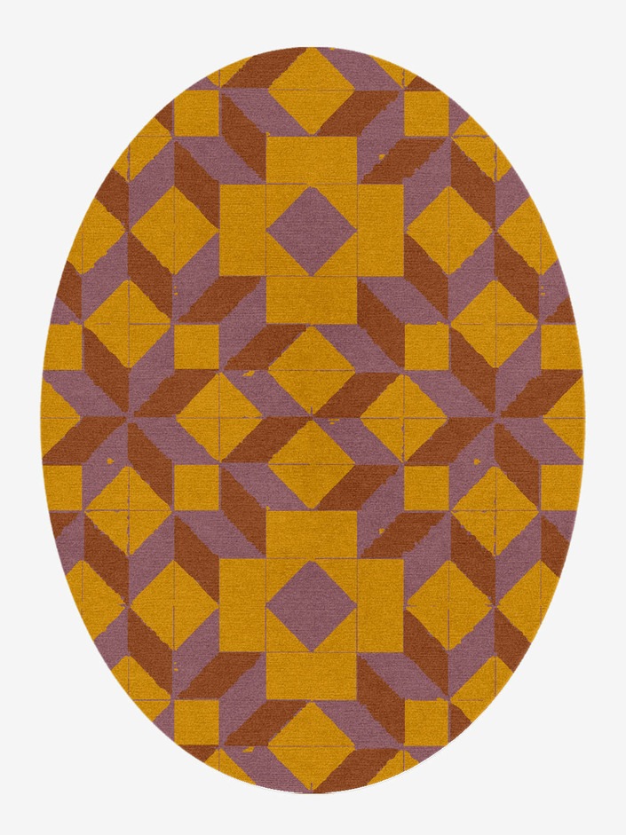 Woodcut Modern Geometrics Oval Hand Knotted Tibetan Wool Custom Rug by Rug Artisan