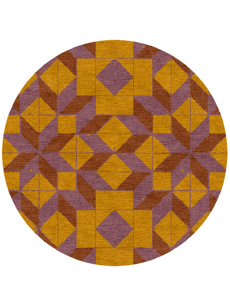 Woodcut Modern Geometrics Round Hand Knotted Tibetan Wool Custom Rug by Rug Artisan