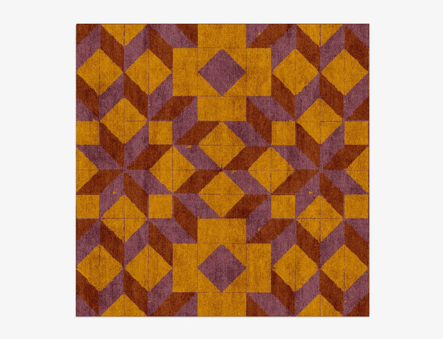 Woodcut Modern Geometrics Square Hand Knotted Bamboo Silk Custom Rug by Rug Artisan