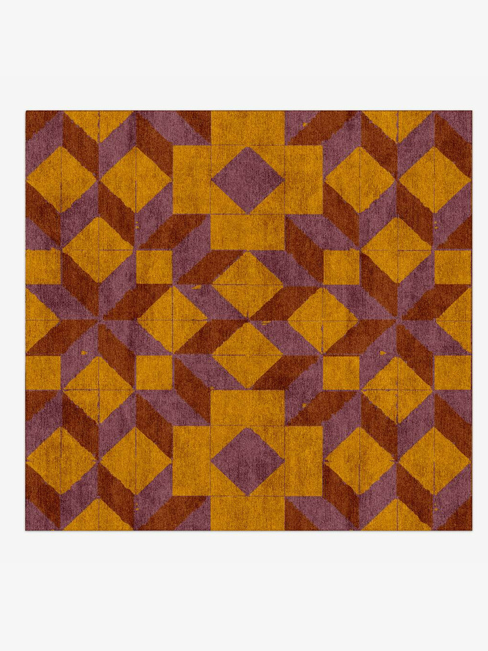 Woodcut Modern Geometrics Square Hand Knotted Bamboo Silk Custom Rug by Rug Artisan