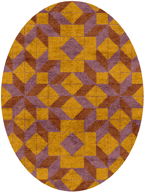 Woodcut Modern Geometrics Oval Hand Tufted Bamboo Silk Custom Rug by Rug Artisan