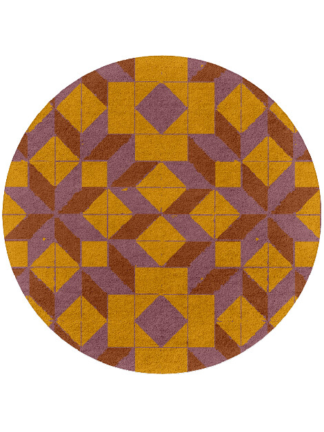 Woodcut Modern Geometrics Round Hand Tufted Pure Wool Custom Rug by Rug Artisan