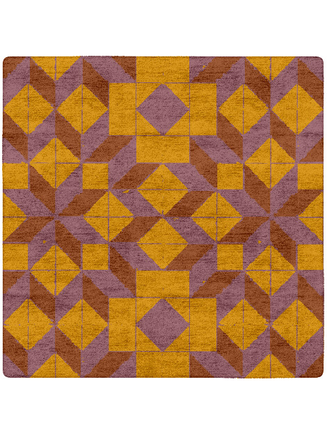 Woodcut Modern Geometrics Square Hand Tufted Bamboo Silk Custom Rug by Rug Artisan