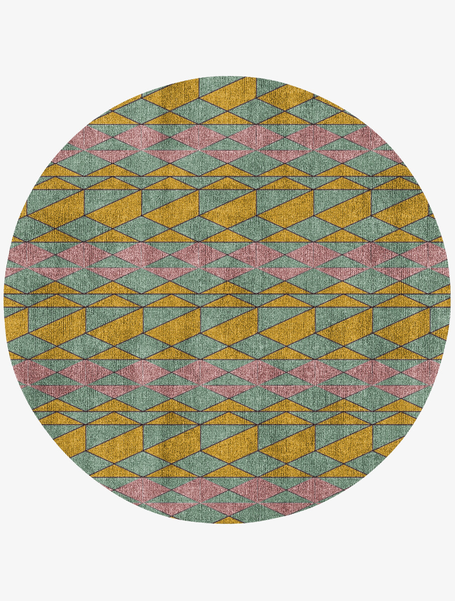 Wren Geometric Round Flatweave Bamboo Silk Custom Rug by Rug Artisan