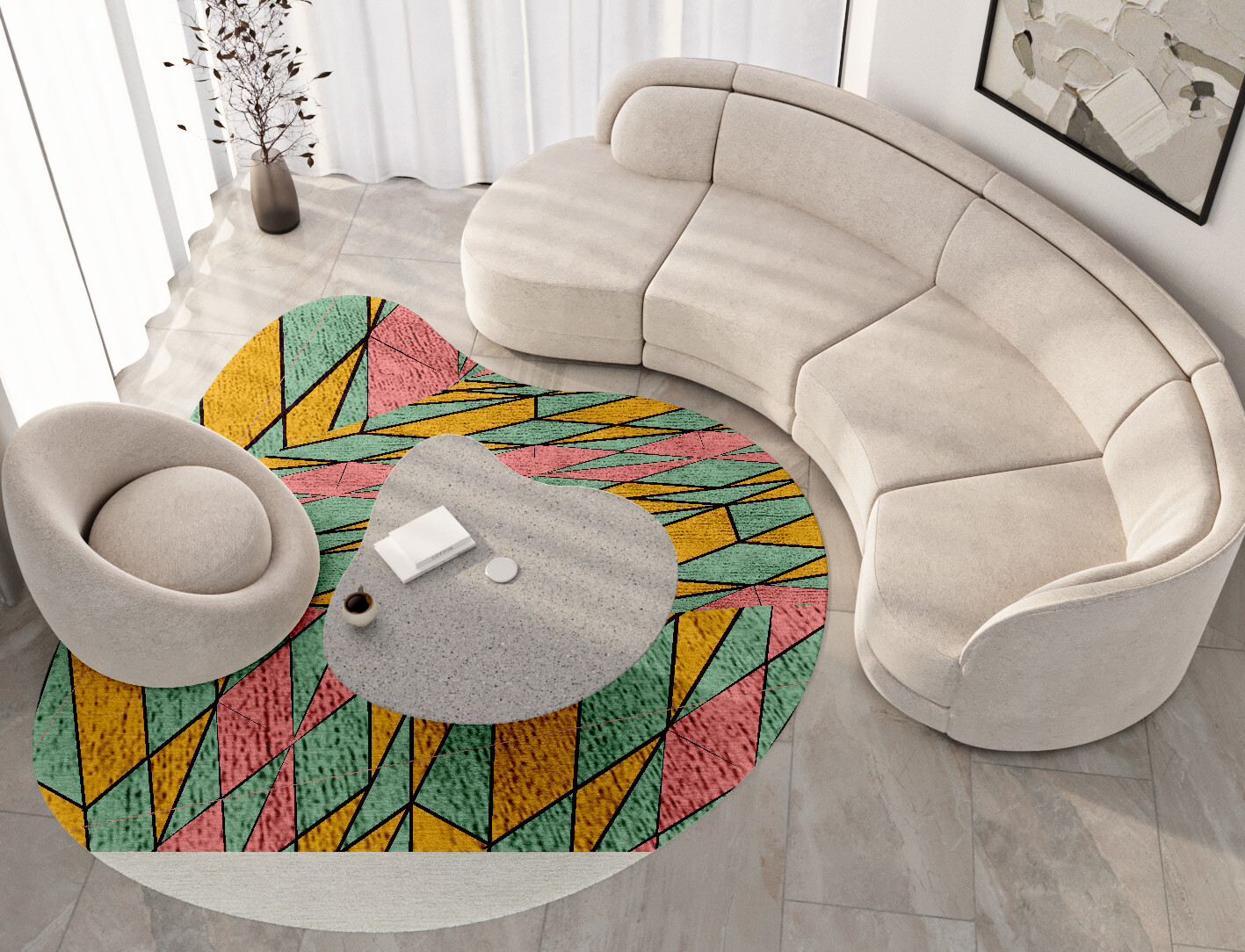 Wren Geometric Splash Hand Tufted Bamboo Silk Custom Rug by Rug Artisan